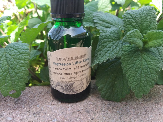 Depression Lifter Elixir (lemon balm, moss agate, wild mustard, mimosa)